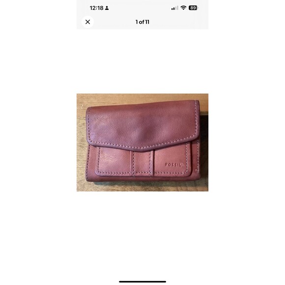 Fossil Genuine Leather Brown Trifold ID Envelope Wallet Snap Closure Vintage - Picture 1 of 11